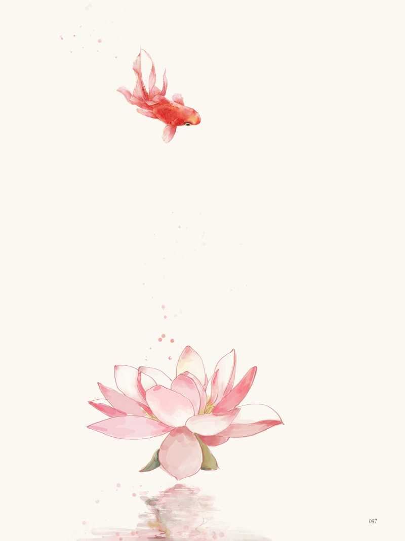 水彩画锦鲤荷花