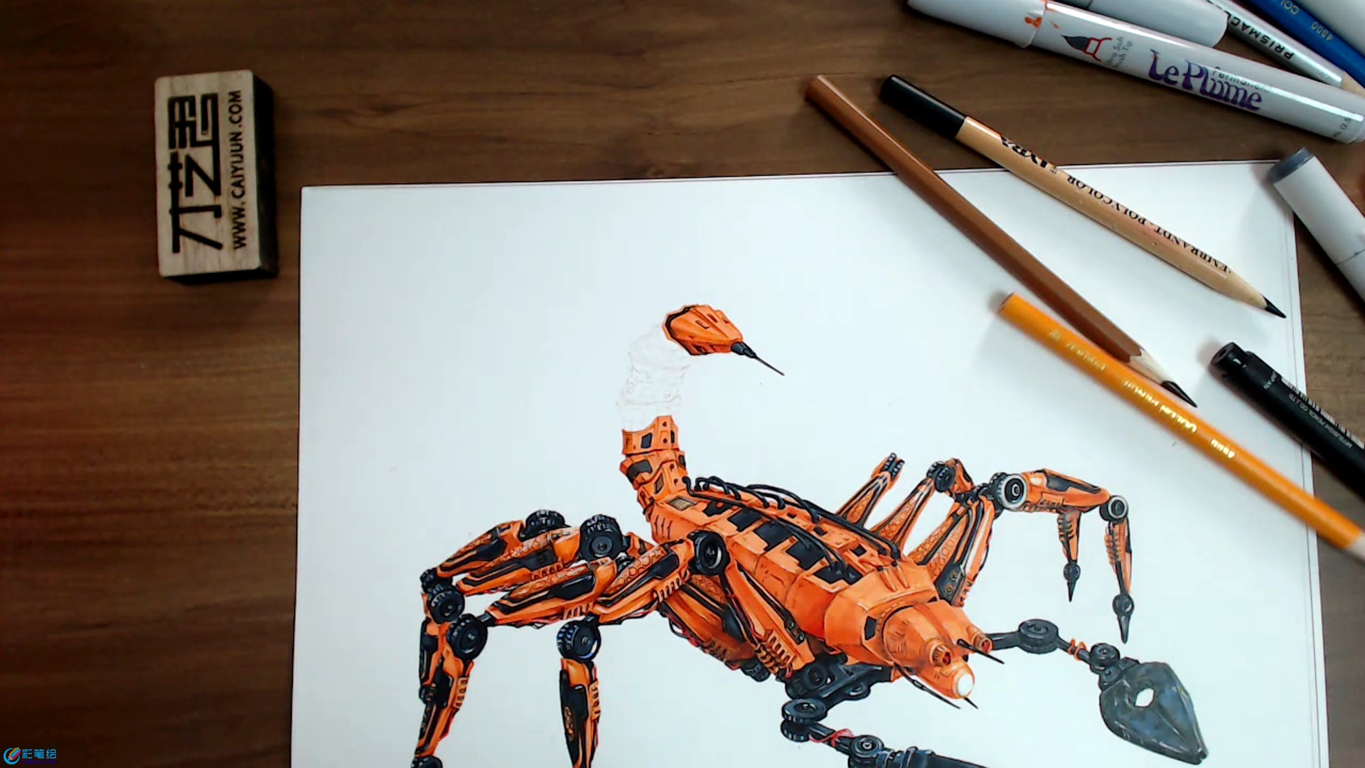 炫酷的彩铅马克笔手绘蝎子机械战士