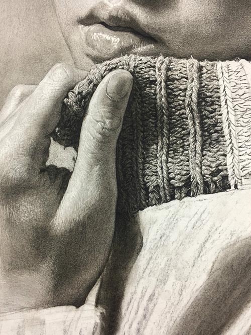 超写实素描，穿毛衣女孩超写实素描教程步骤图