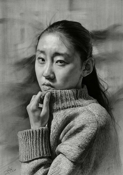 超写实素描，穿毛衣女孩超写实素描教程步骤图