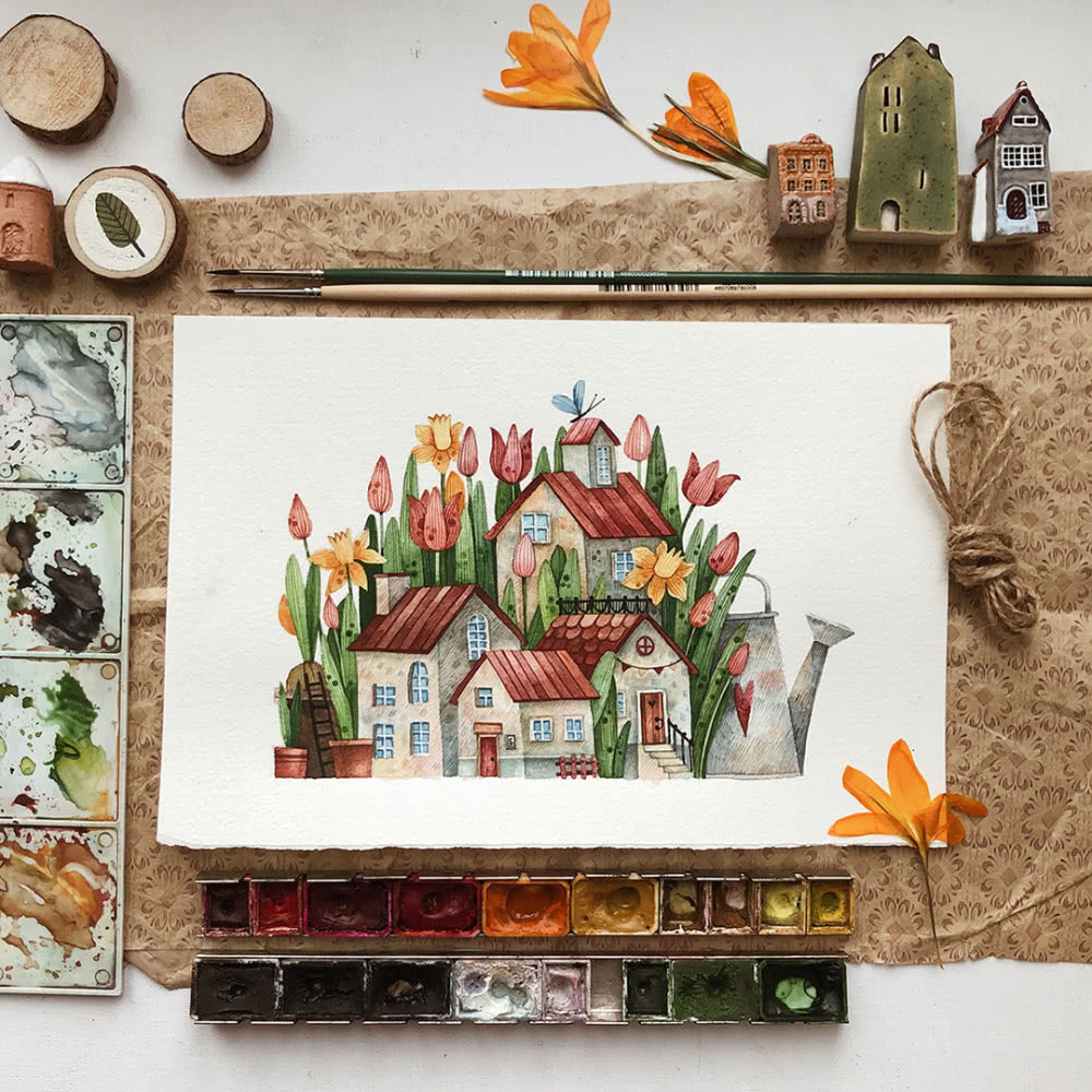 超梦幻！乌克兰插画家将旅行画成一幢幢花卉小屋