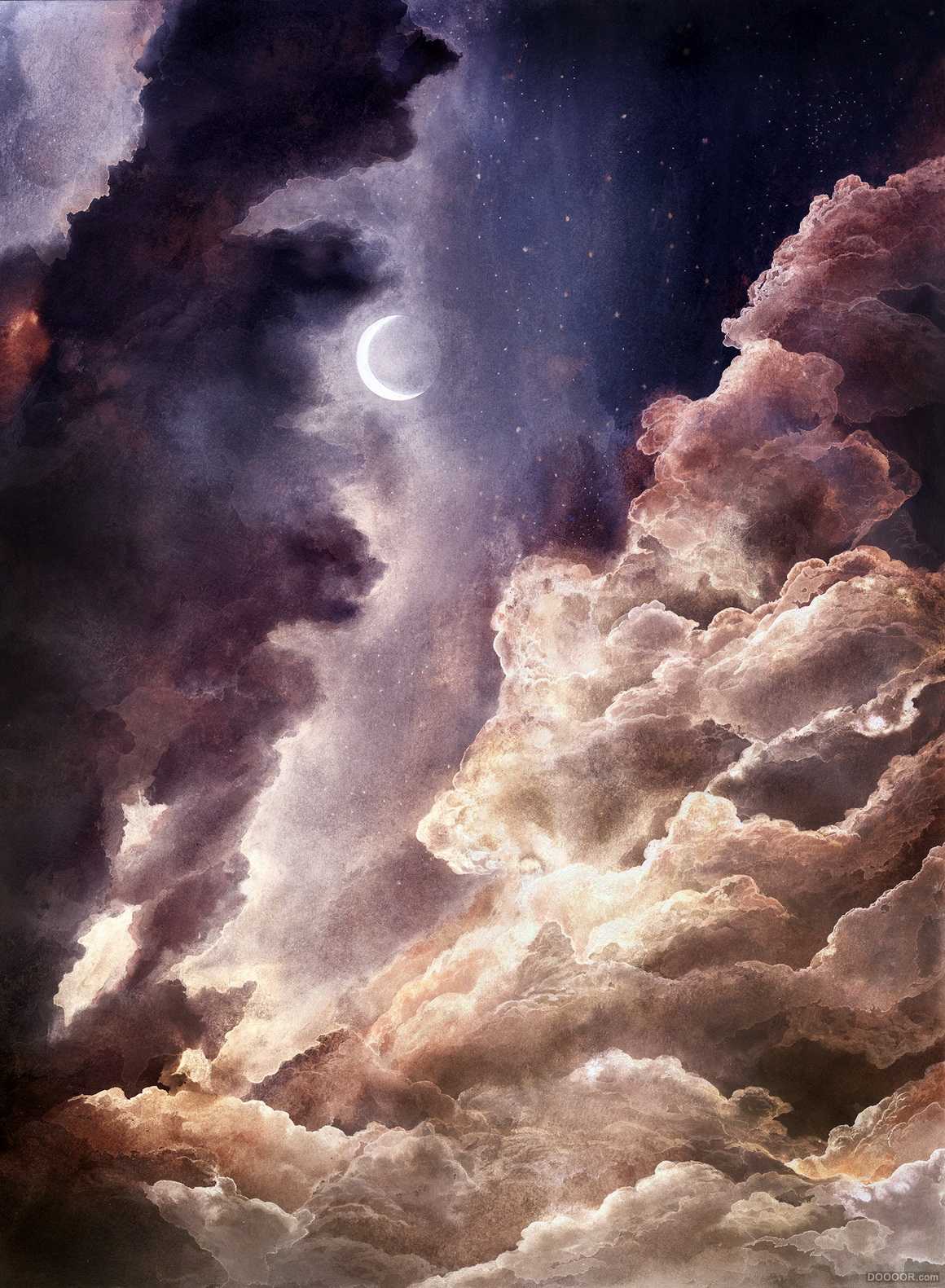 天空插画水彩 梦幻的世界