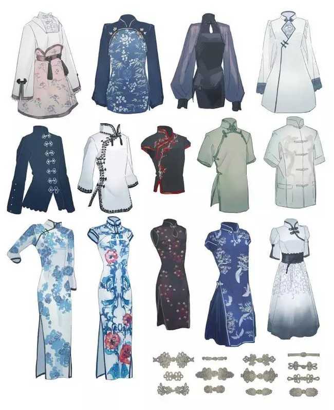中国传统服装旗袍绘画素材参考
