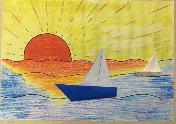 折纸画 海洋日出船只