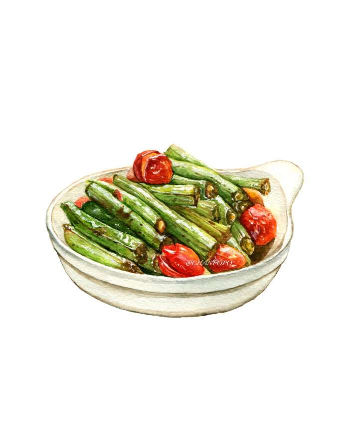 美食 炒豆角插画