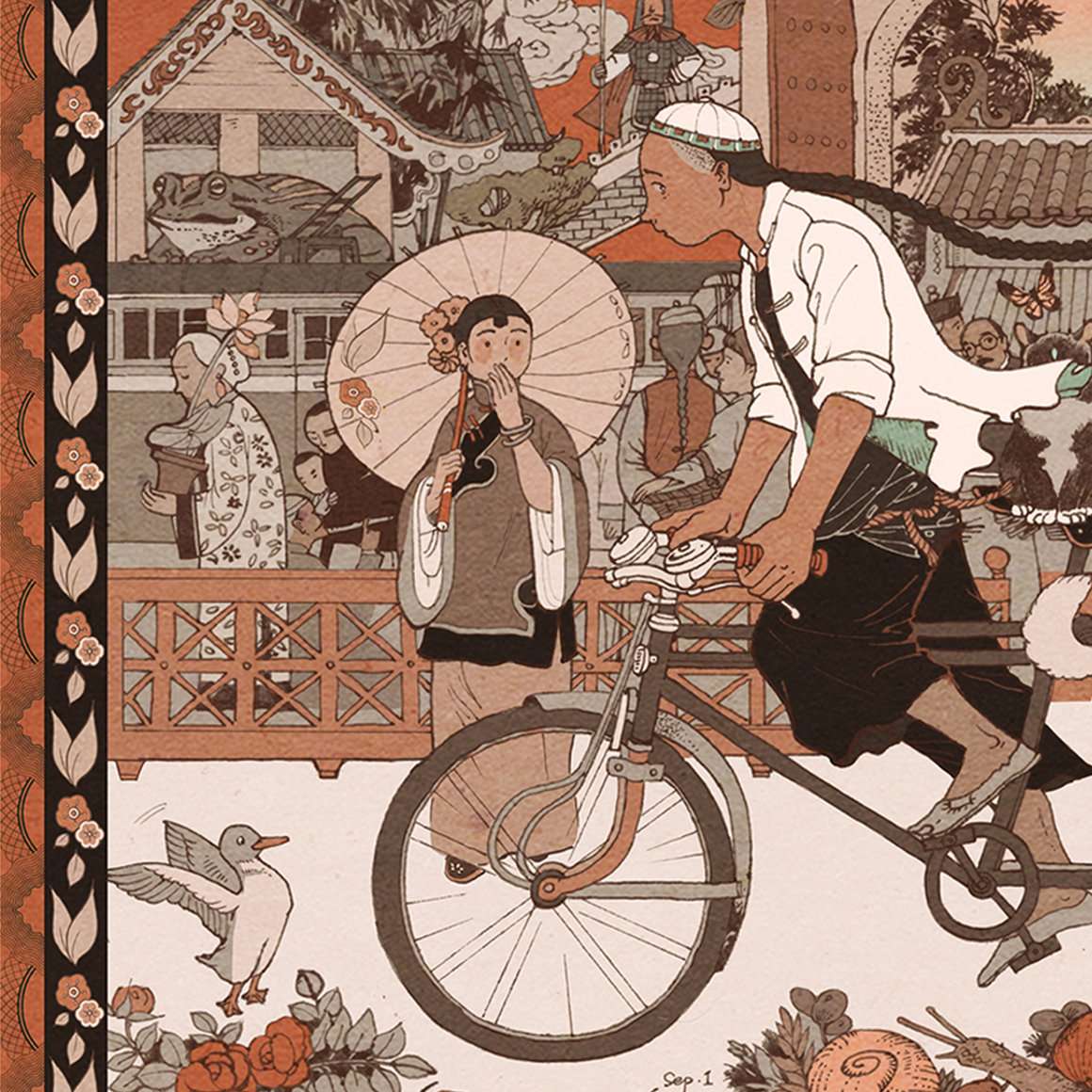 中国古代风格手绘插画