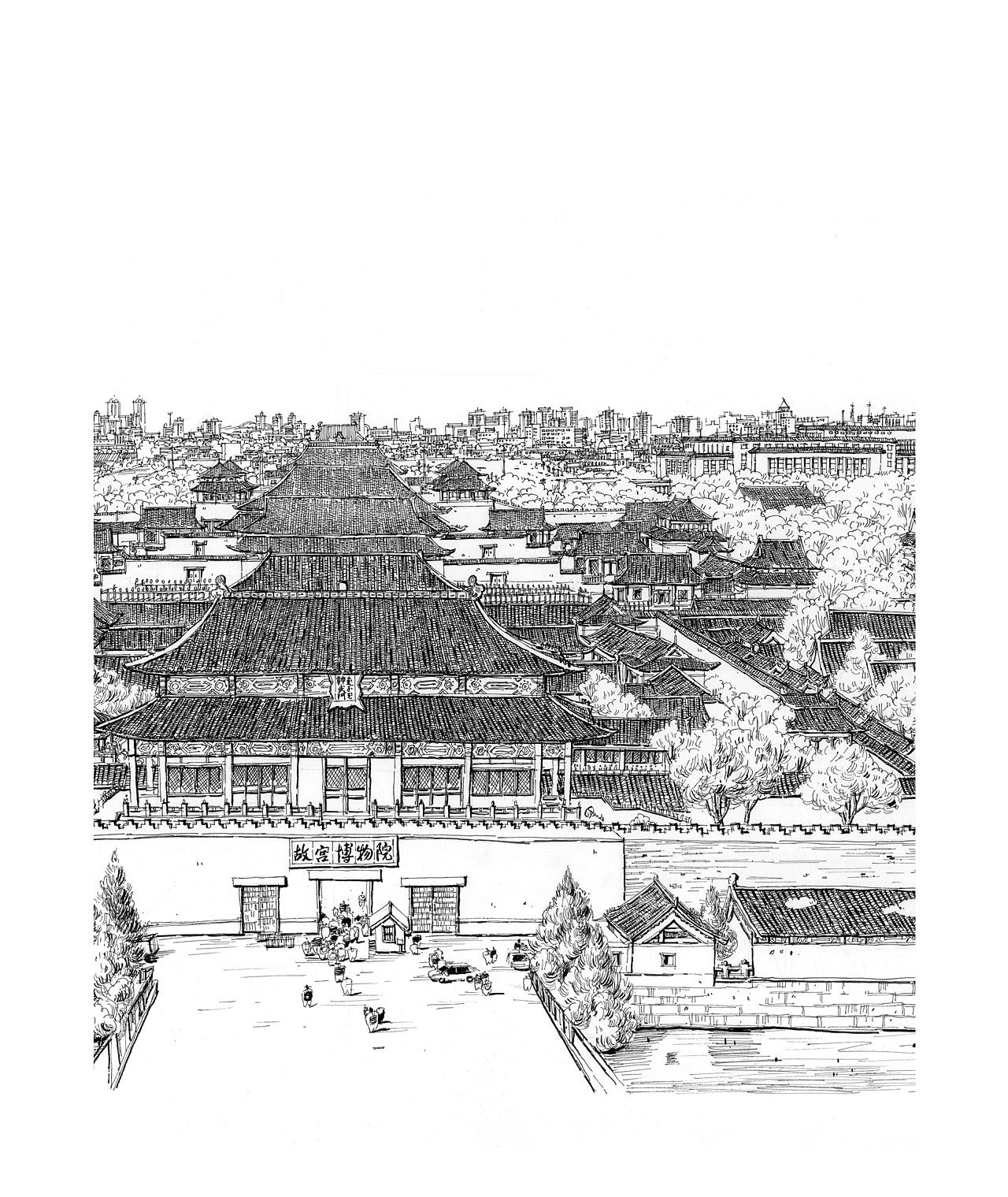 北京故宫全局线条钢笔手绘