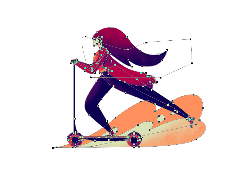 噪点插画教程，PS给滑板车人像添加噪点插画