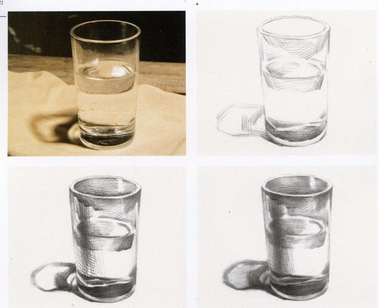 素描圆柱体玻璃杯教程 包括实体图步骤和玻璃杯结构