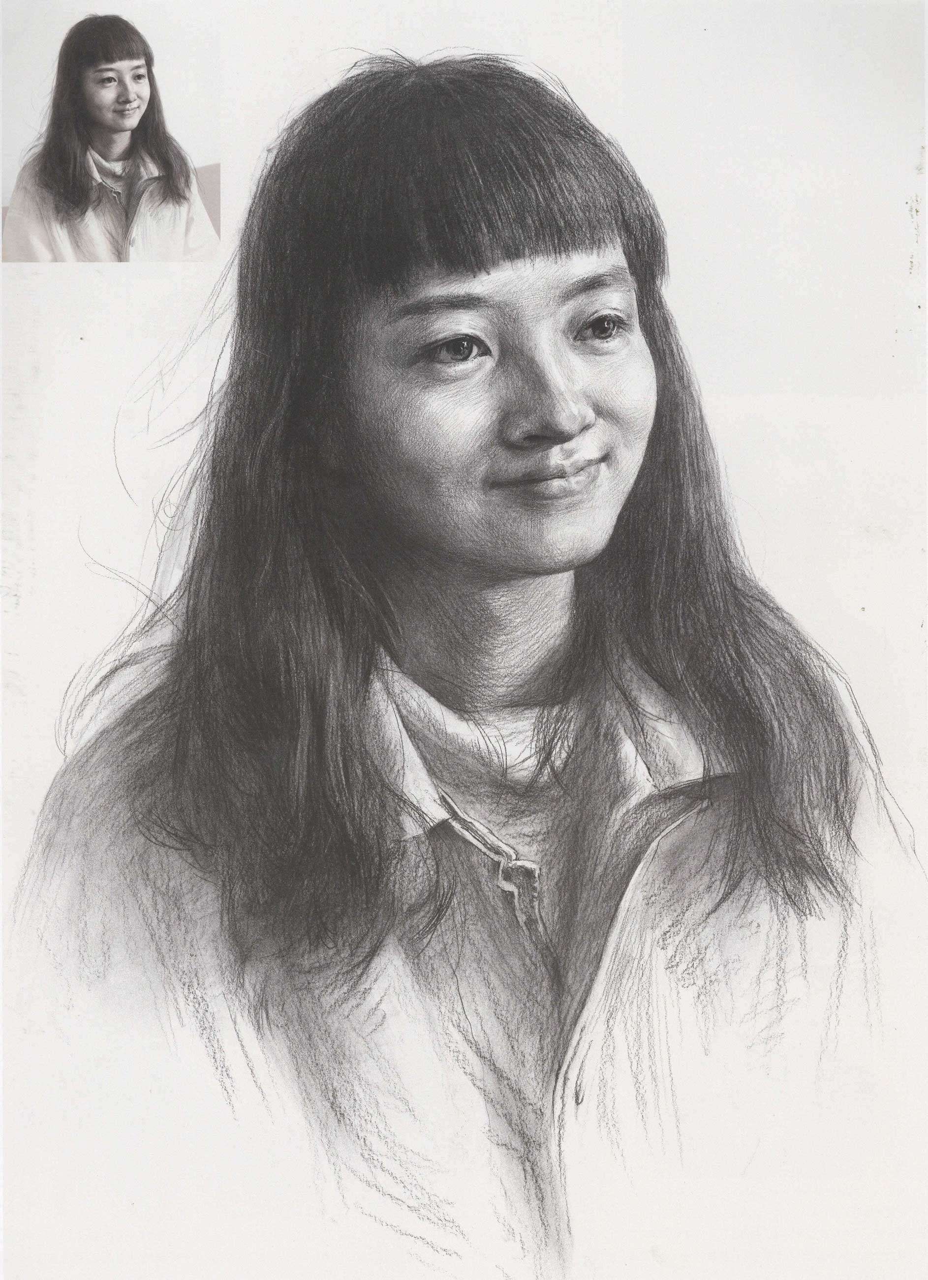 素描女青年头像 案例-普画网