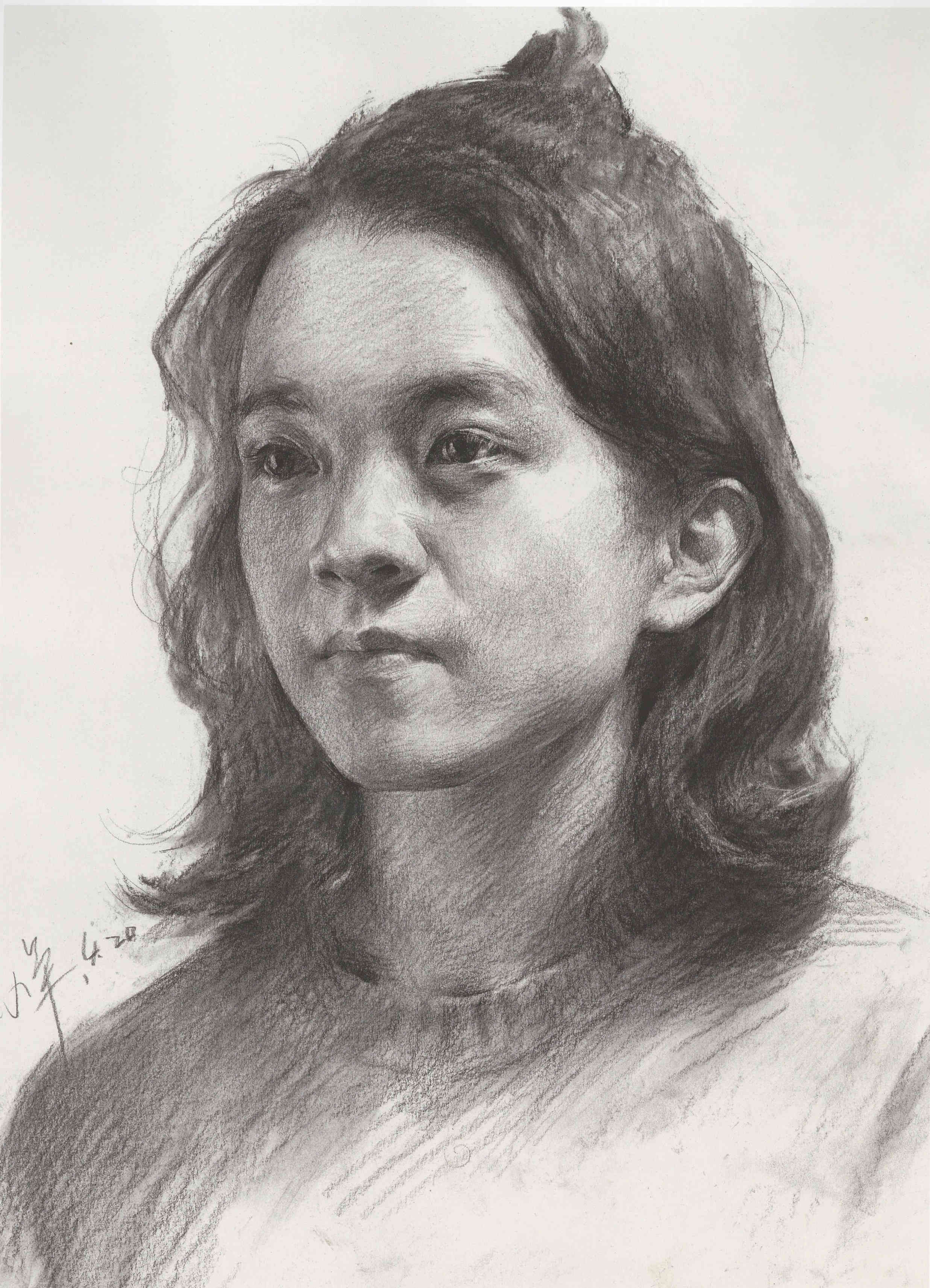 素描短发青年女孩 超清-普画网