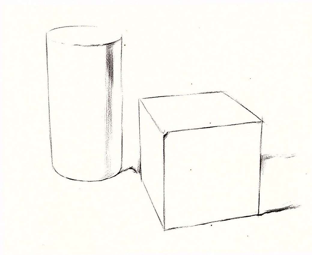石膏圆柱体正方体组合素描教程 范画临摹步骤 - 哔哩哔哩