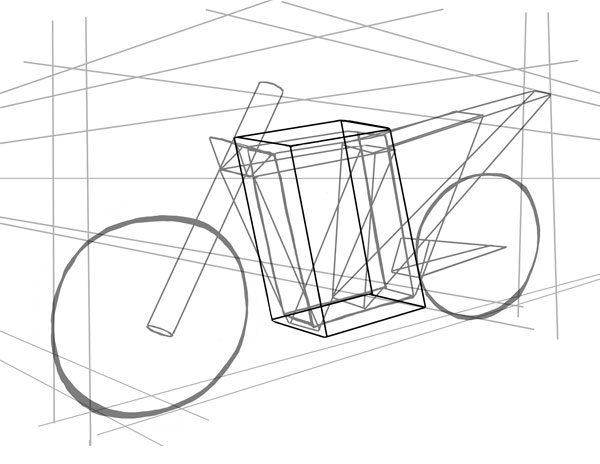 实战练习利用两点透视画一辆摩托车