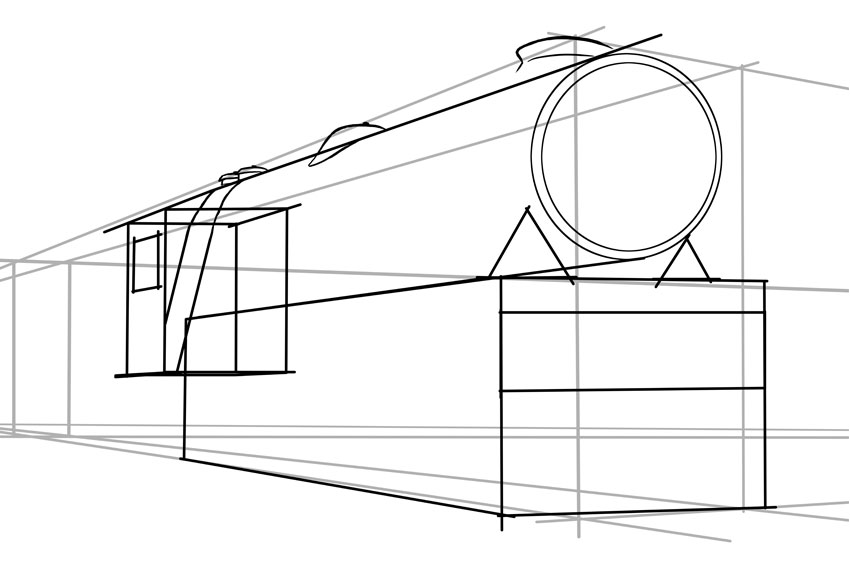 一点透视练习：用一点透视画蒸汽火车