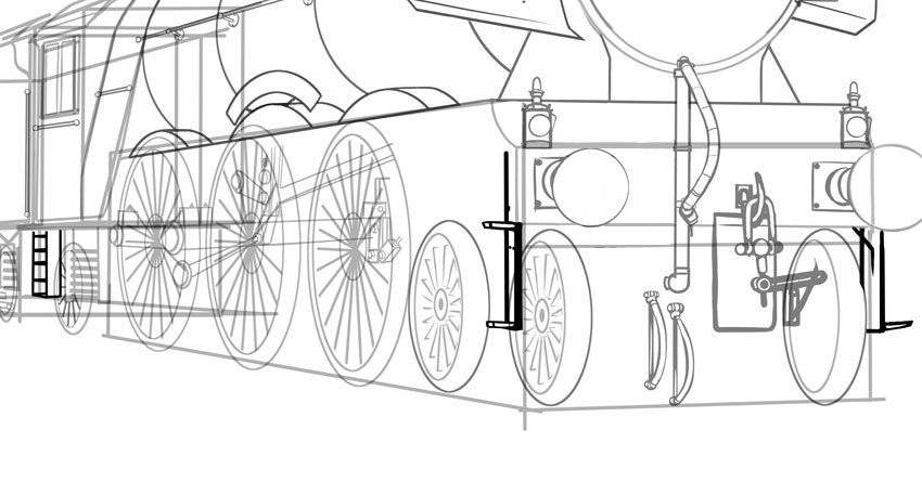 一点透视练习：用一点透视画蒸汽火车